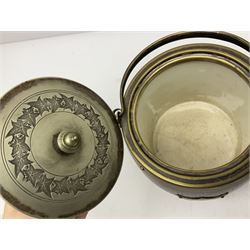 Five early 20th century biscuit barrels with silver-plated mounts