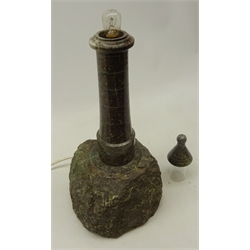  Cornish Granite model of a lighthouse on a Rocky outcrop by J.A.R. Hill, Serpentine Works, H49cm   