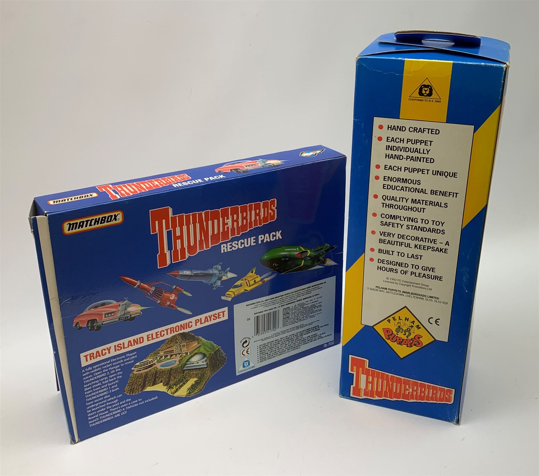 Matchbox Thunderbirds Rescue Pack, mint and boxed; and Pelham Puppet of Scott Tracy, boxed (2)