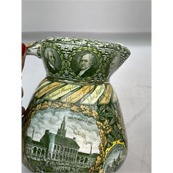 Pair of Rowland Marsellus & Co. Historical Pottery jugs, comprising American Independence and American Pilgrims, tallest H18cm