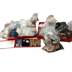 Collection of costume jewellery, including Monet earrings, beaded necklaces, rings etc