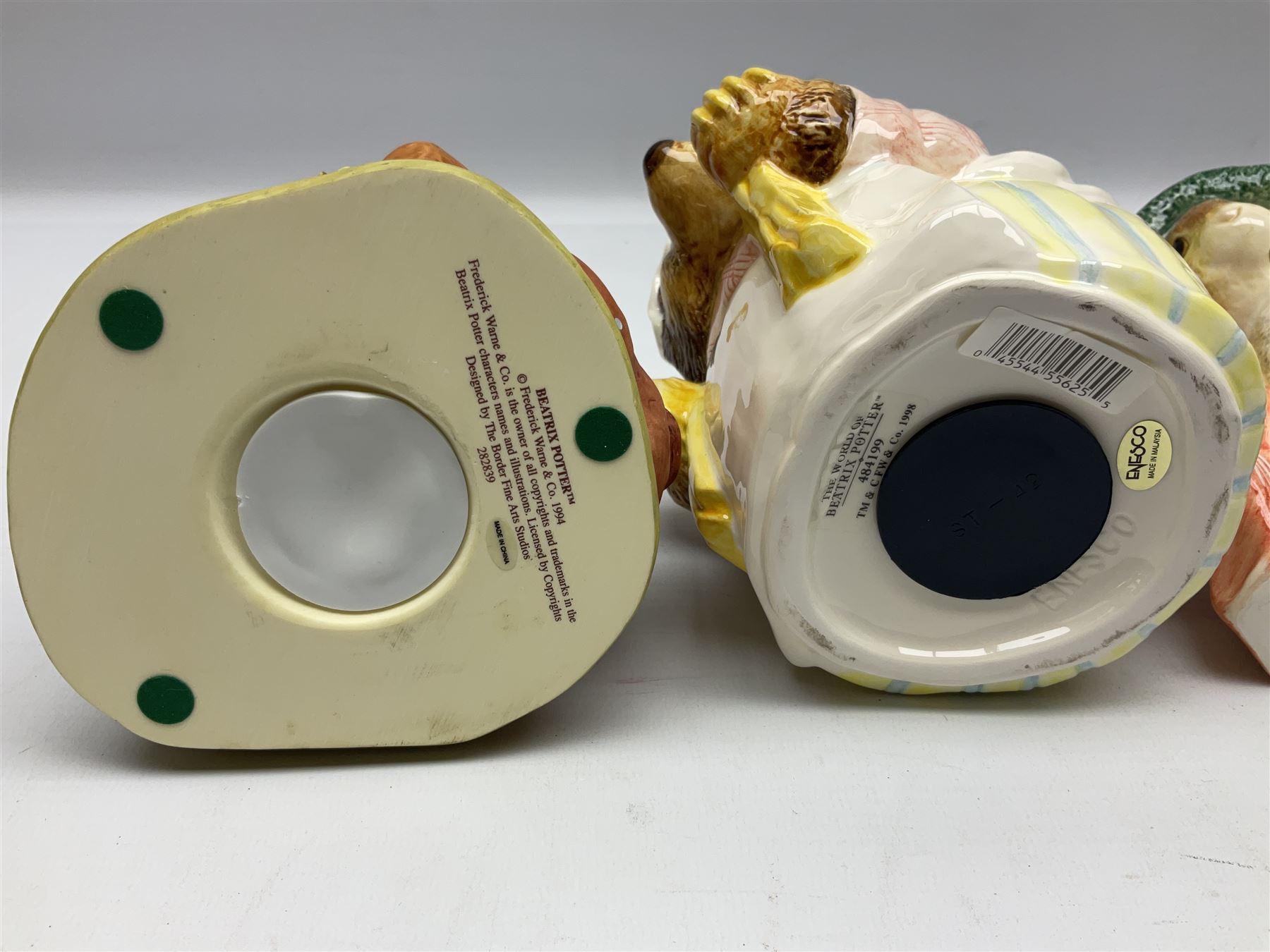 Nine Border Fine Arts and Enesco Beatrix Potter money boxes, to include Peter Rabbit, Benjamin Bunny, Mrs Tiggy-winkle, jemima puddle duck etc  