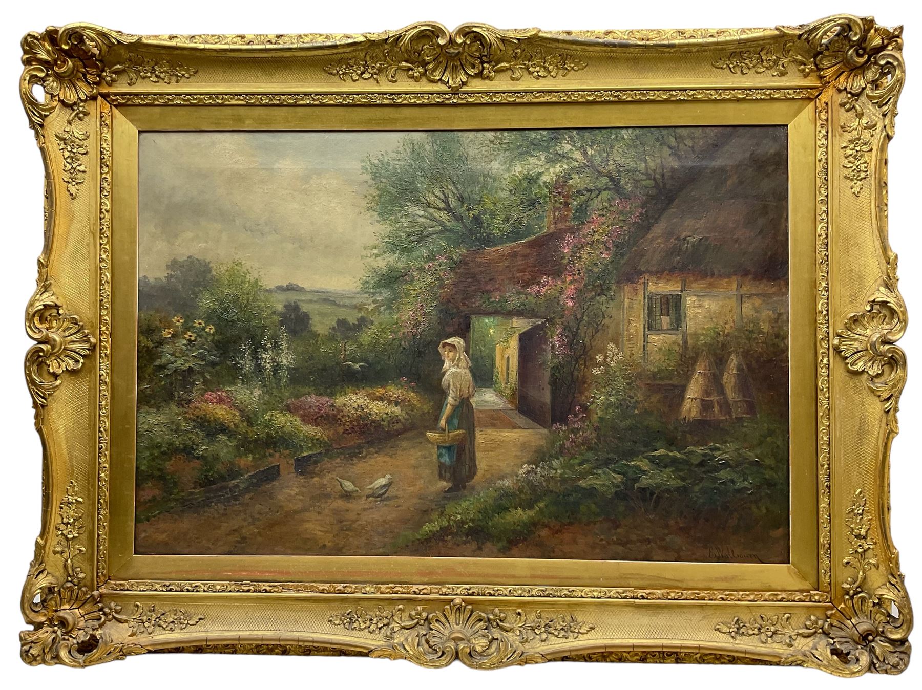 Ernest Charles Walbourn (British 1872-1927): Young Girl outside a Country Cottage, oil on canvas signed 60cm x 90cm