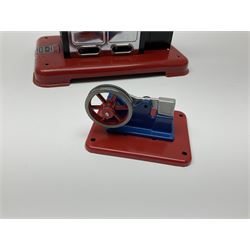 Mamod SP2 stationary steam engine in original box, with burner, solid fuel tablets, funnel and power hammer in box