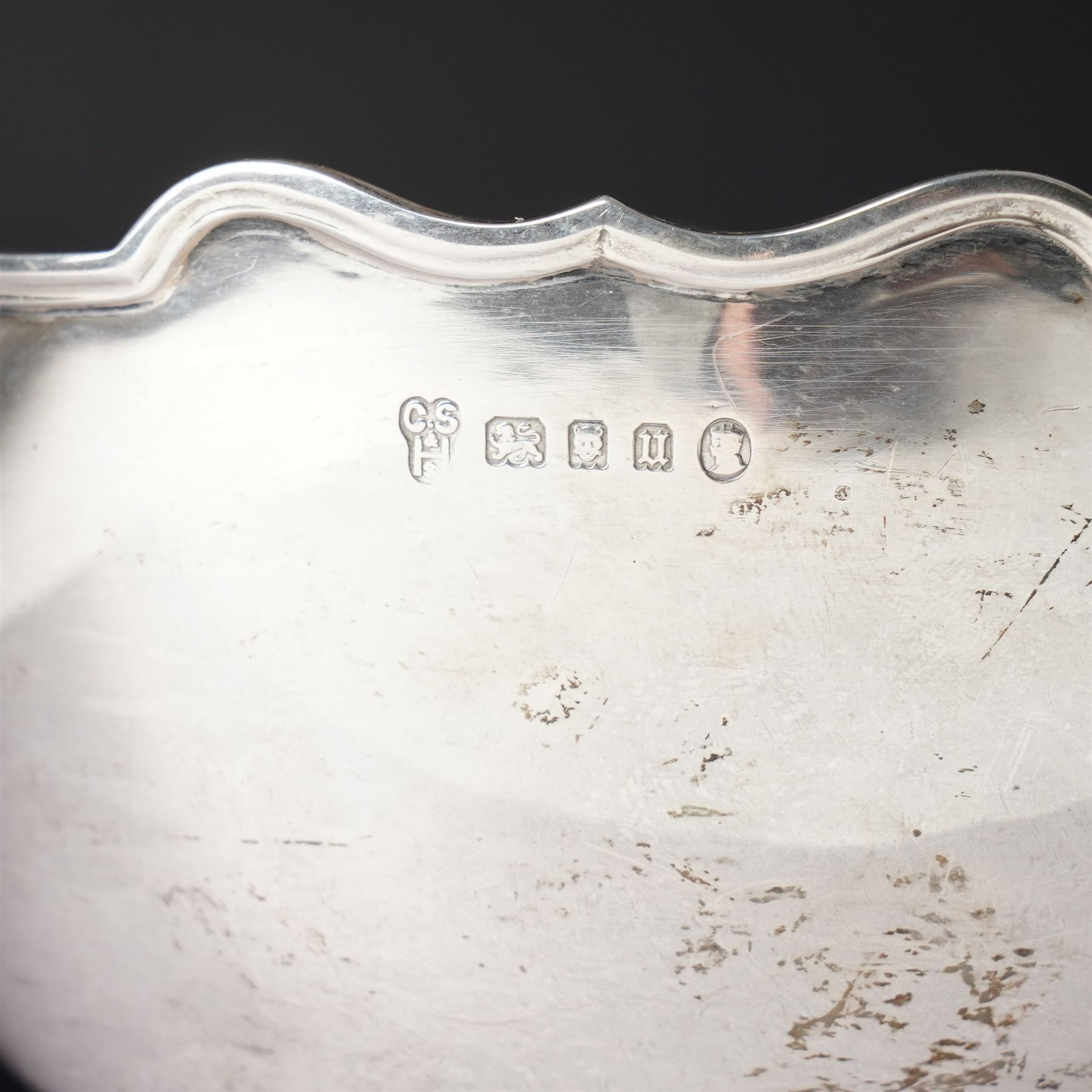 Silver circular bowl with crimped rim and short pedestal foot D14cm London 1935 Maker  C S Harris & Sons Ltd  