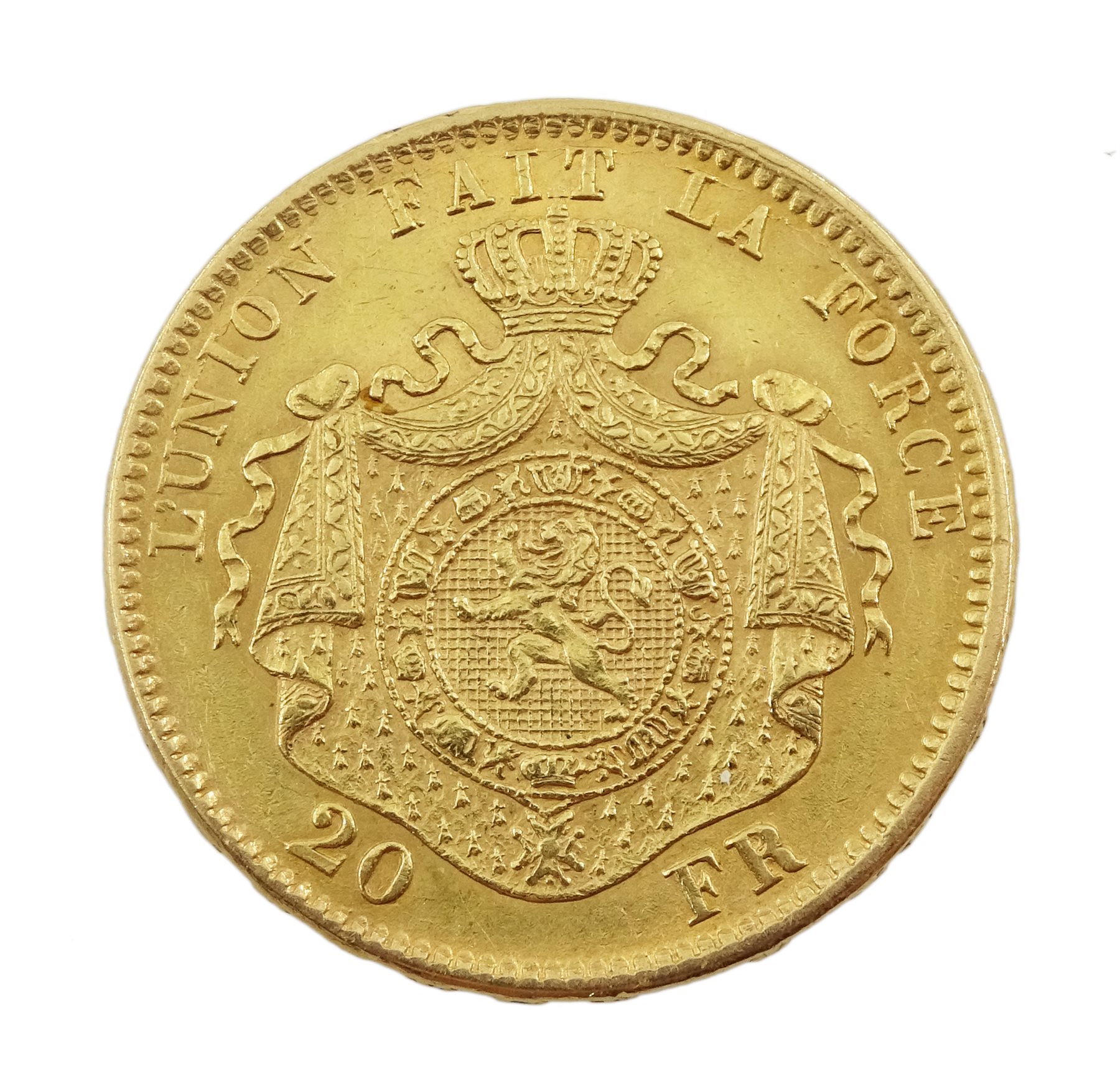 Belgium 1870 Leopold II 20 Franc gold coin