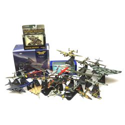 Corgi - Aviation Archive limited edition 1:72 scale EE Lightning F3 5 Sqn 1978, boxed; 59902 Concorde with new livery, boxed; Fighting Machines Bombers of the World Avro Lancaster No.CS90331, boxed; and over twenty other die-cast WW1, WW2 and later aircraft, most with plastic stand, some marked Amer Collection, unboxed 