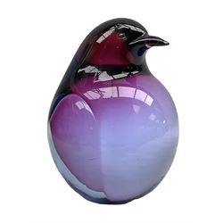 Livio Seguso (Italian, 1930-), Murano glass penguin paperweight in purple and blue, H12.5cm, together with another paperweight modelled as a polar bear for Graglas of Germany, c1970, both with etched marks beneath