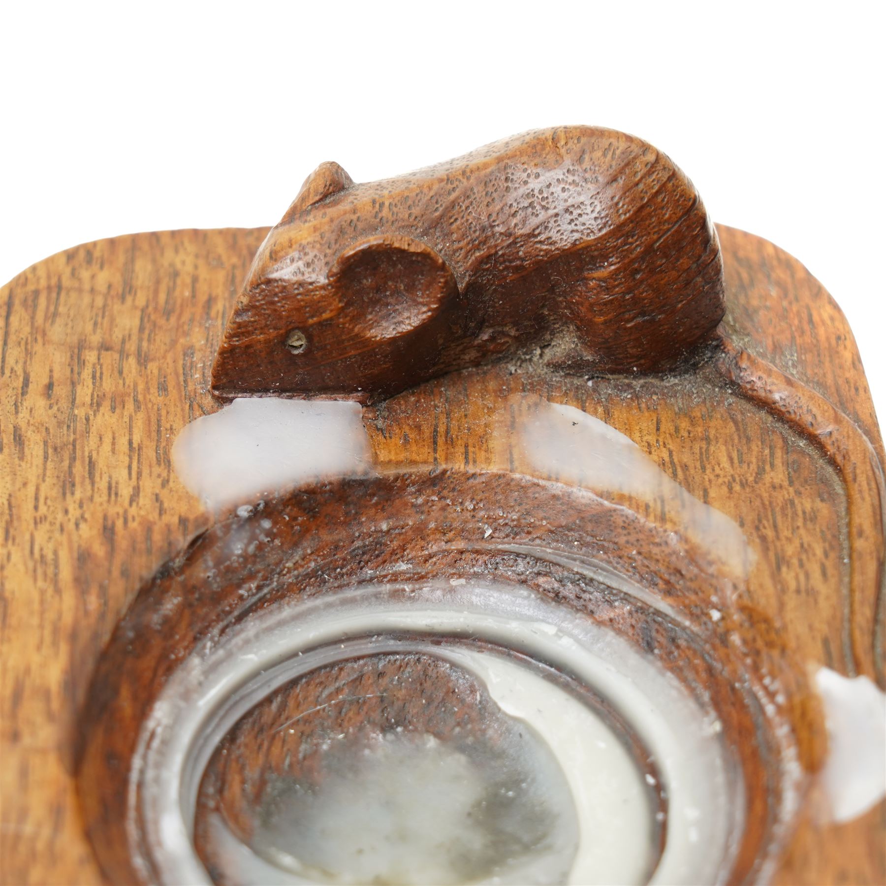 Mouseman - Oak ashtray of rectangular form with canted corners with carved mouse signature from the workshop of Robert Thompson Kilburn W10cm