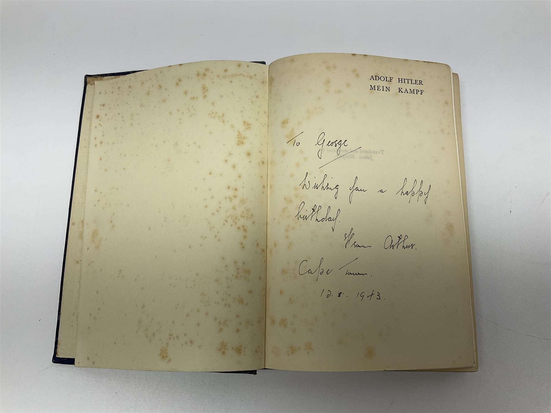 Hitler Adolf: Mein Kampf. Unexpurgated edition. Two volumes in one. 1942. English text. Blue cloth/gilt covers.