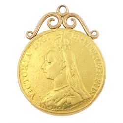 Queen Victoria 1887 gold five pound coin, with soldered 9ct rose gold pendant mount