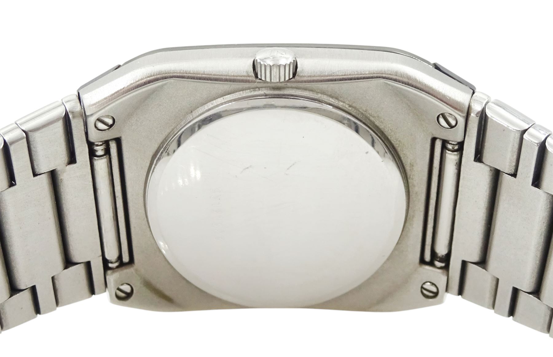 Rado Jubile Diastar stainless steel quartz wristwatch, Ref. 129.0266.3, black dial with diamond markers and date aperture, on original strap, with fold-over clasp