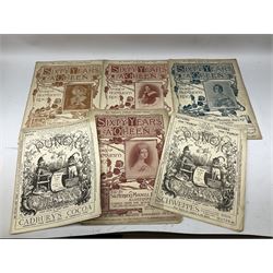 Olive wood lidded urn/vase, brass inkwell, Art Deco style perpetual desk calendar, leather bound Chesterman tape measure, brass roasting spit, Punch Magazines etc