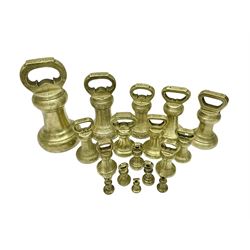 Set of seventeen Victorian brass bell weights