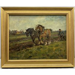 John Falconar Slater (British 1857-1937): Ploughing, oil on canvas signed 35cm x 45cm