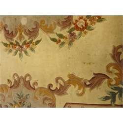  Chinese beige ground woollen rug carpet, central medallion, repeating floral border, 300cm x 245cm  