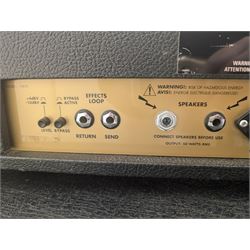 Marshall 1987X 50 watt plexi guitar amplifier head with master volume modification (screwdriver control on back), together with a Marshall 1960 4 x 12 speaker cabinet on casters, head H25cm, W65cm, cab H83cm, W76cm