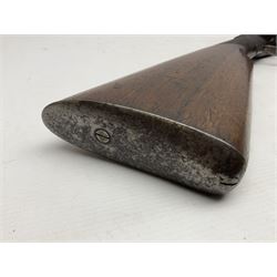 19th century take down 'cripple stopper' single barrel percussion gun, removable walnut stock with bayonet style fitting, chequered grip and fore-end, approximately 8-bore, the 59.5cm (23