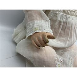 Heubach Koppelsdorf Germany bisque head doll with applied hair, sleeping eyes, open mouth with teeth and composition body with jointed limbs; marked 'Heubach Koppelsdorf 342.6/0 Germany' H34cm; Armand Marseille bisque head baby doll with moulded hair, sleeping eyes, open mouth and composition body with jointed limbs; marked 'A.M. Germany 351./8.K.; and BND London all composition doll (3)