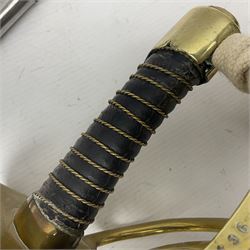 Early 19c French 1st Empire Heavy Cavalry trooper's sword, the 95.5cm double fullered blade with various stamped marks and inscribed Klingenthal 1814 to the back edge, four-bar brass hilt with wire-bound leather grip, knucklebow numbered 139; in polished steel scabbard with two suspension rings L117cm overall