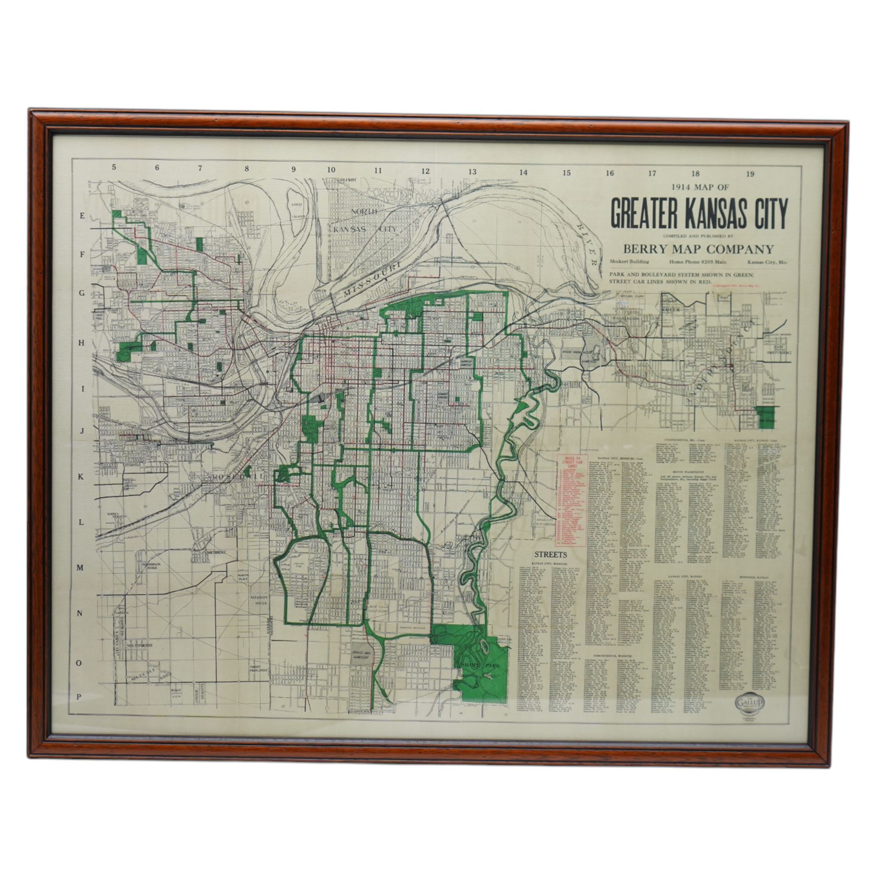 Berry Map Company (American Early 20th century): '1914 Map of Greater Kansas City', later colour print map originally pub.1914, 64cm x 83cm
