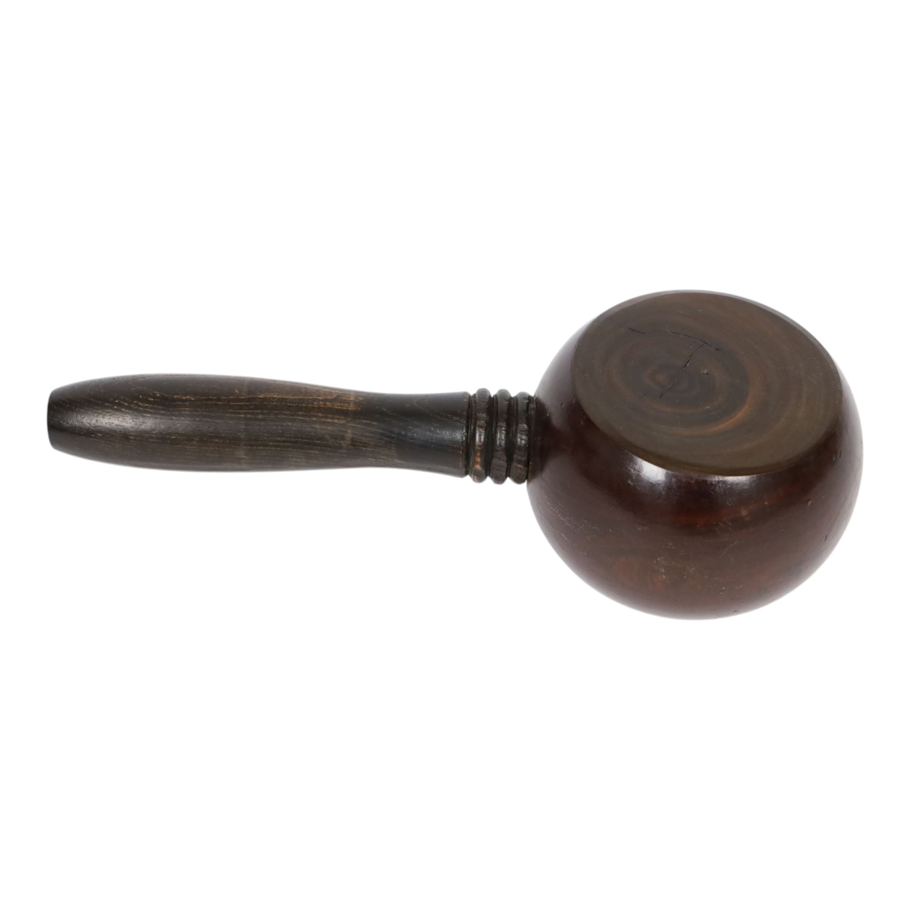 Rare 19th century lignum vitae and ash saddler's maul, of turned circular form with plain turned handle, L30cm
