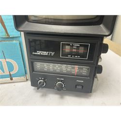 Alba TR10 Portable black and white TV with 3 band radio and Matsu travel clock radio together with quantity of various tools and Sparklets Limited soda syphon, together with BOC soda syphon, Serial No. Shuz, tallest example H32cm