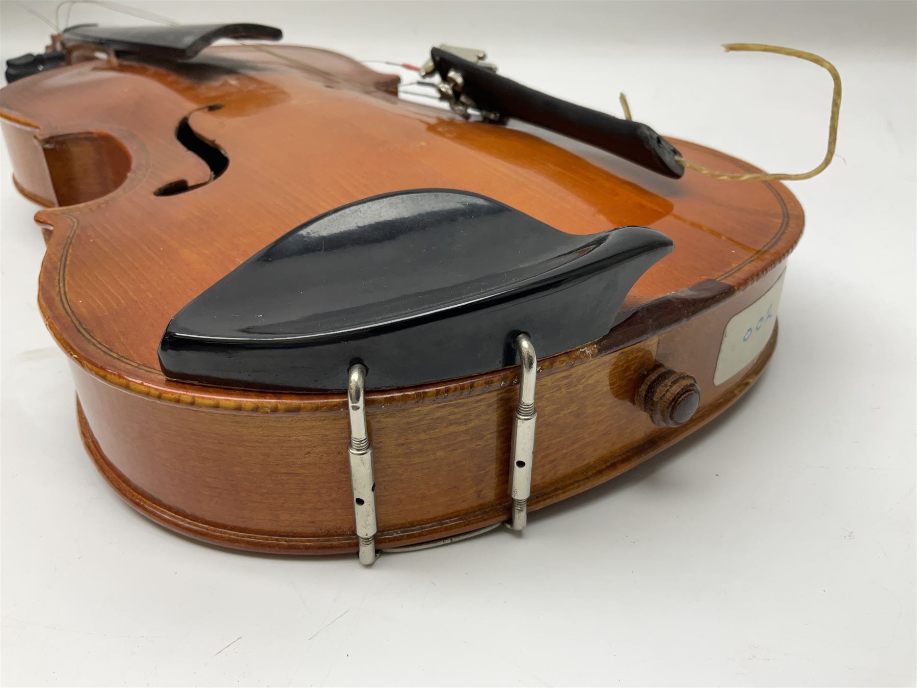 Four student violins - two Chinese three-quarter size with 33.5cm and 34cm two-piece backs; Stringers of Edinburgh quarter size with 28cm two-piece back; and Stentor quarter size with 28cm two-piece back; each in carrying case (4)
