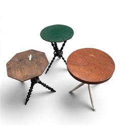 Three antique gypsy tables on bobbin-turned supports