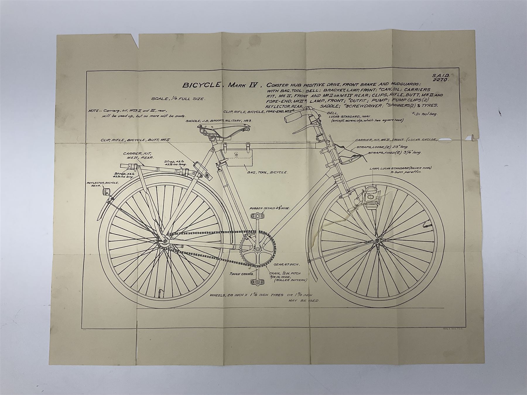 Instructions For Armourers - 1931 folder of nineteen folding plans for various weapons and military bicycles
