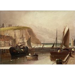 Walter Linsley Meegan (British c1860-1944): Scarborough Harbour, oil on canvas signed 23cm x 34cm