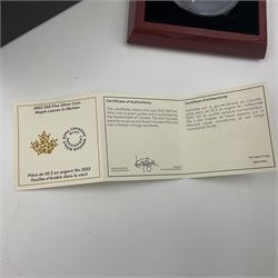 Royal Canadian Mint 2022 'Maple Leaves in Motion' fine silver fifty dollar coin, cased with certificate