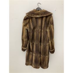 Ladies full length brown mink fur coat, together with ladies short black rabbit fur coat and a ladies fur brown hat 