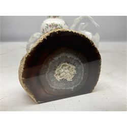 Mats Jonasson of Sweden glass Otter paperweight, Capredoni by Dartington Crystal Crysanthemum paperweight, boxed British Fossils agate geode, silver plated wine bottle coaster and Aynsley vase, etc, all boxed