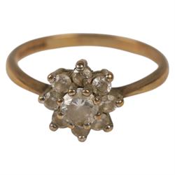 Two 9ct gold rings, including cubic zirconia flower head ring and a signet ring, both hallmarked
