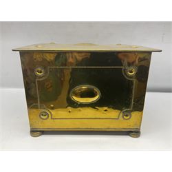 Brass rectangular coal box with handles and hinged lid