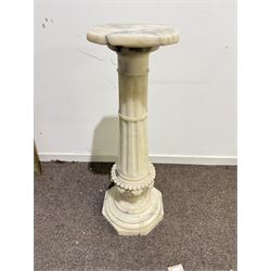 Marble alabaster pedestal, fluted column on acanthus carved base