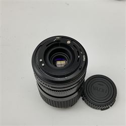 Canon AE1 camera, 'no. 4403757', fitted with Canon 'FD 50mm 1:1.8' lens, Hoya 'HMC Wide-Auto f24mm 1:2.8' lens and various other lenses and camera accessories, housed in a soft carry bag