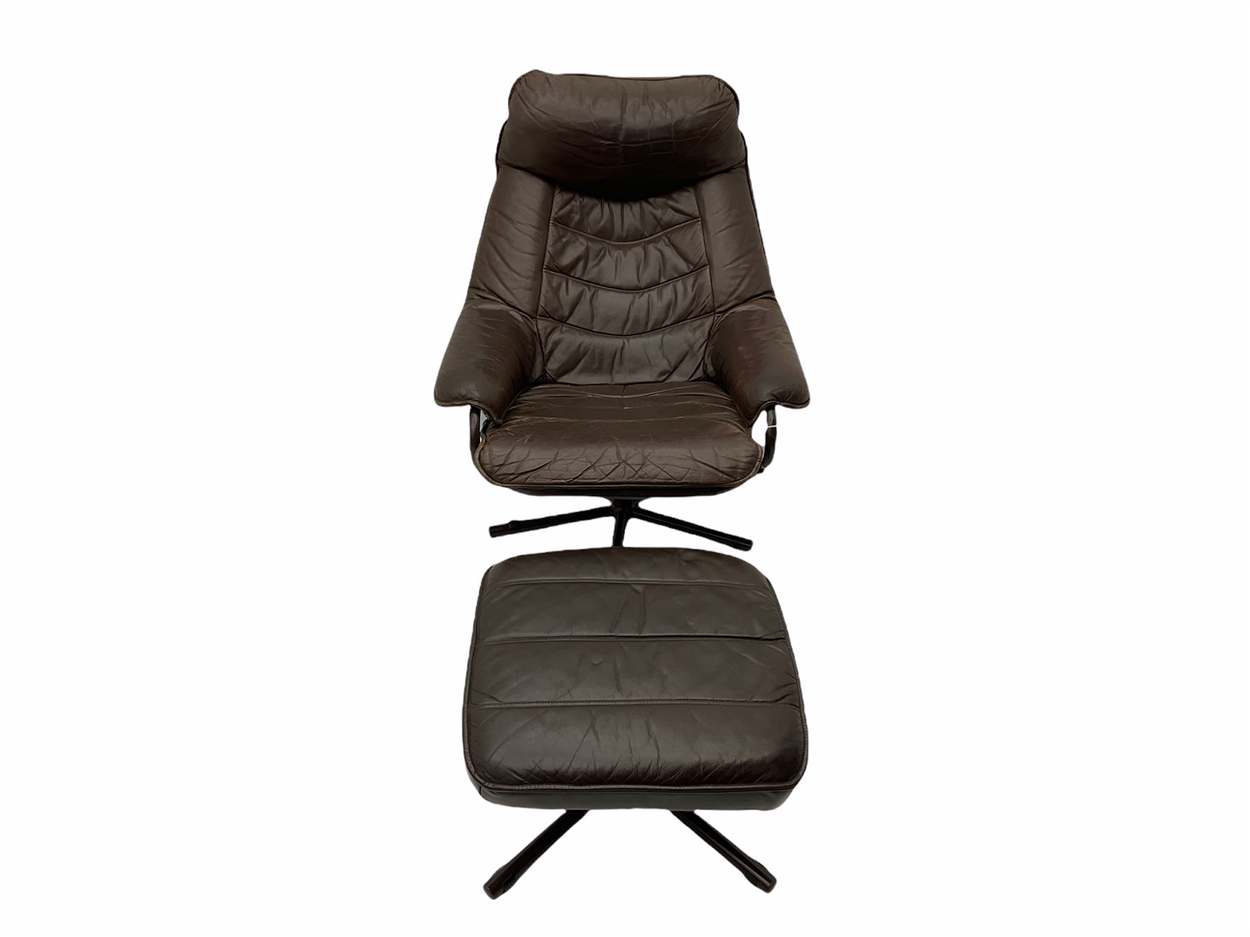 Skoghaug Industries - Leather reclining swivel armchair and matching footstool