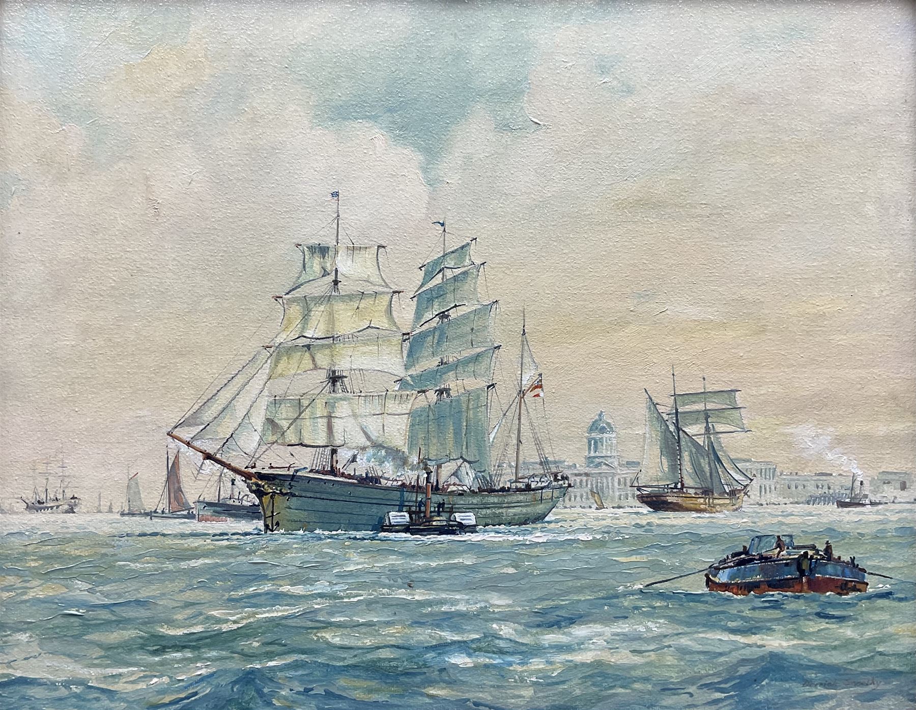 Derrick Smoothy (British 1923-2009): 'On the Mersey', oil on canvas signed 39cm x 49cm