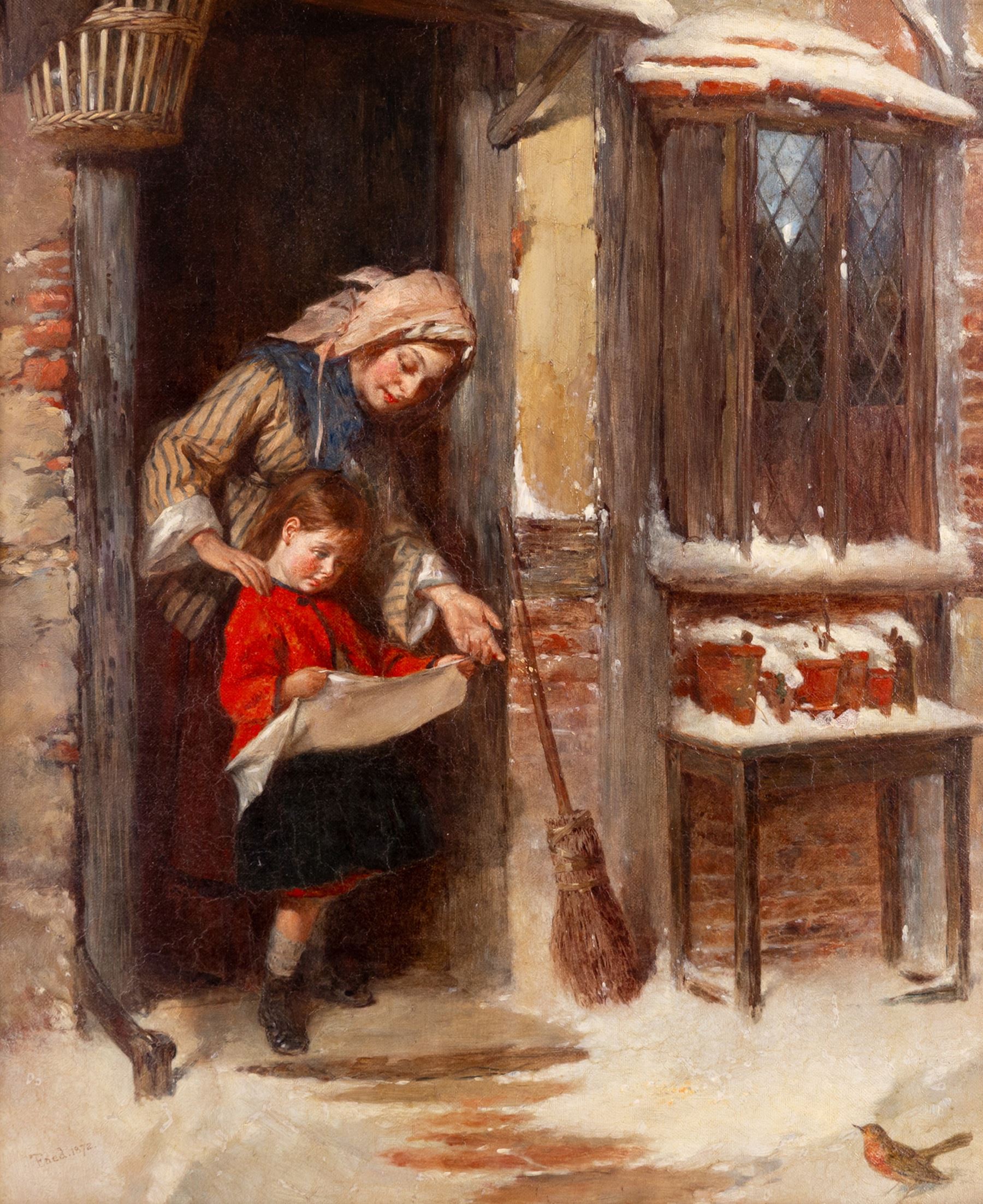 Thomas Faed RA RSA (Scottish 1826-1900): 'A Welcome Visitor', oil on canvas signed and dated 1872, 58cm x 49cm