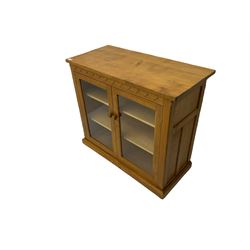 Catman - Yorkshire oak side cabinet, fitted with two glass doors, carved inset Cat signature, by Chris Checksfield of Whitby (Ex Gnomeman)