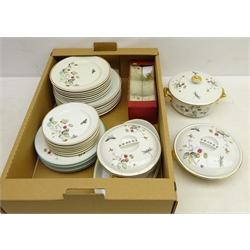  Royal Worcester 'Strawberry Fair' part dinnerware with gilt rim and a set of six side plates with turquoise rim   