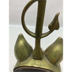 Brass fox mask and hunting whip door stop, H44cm