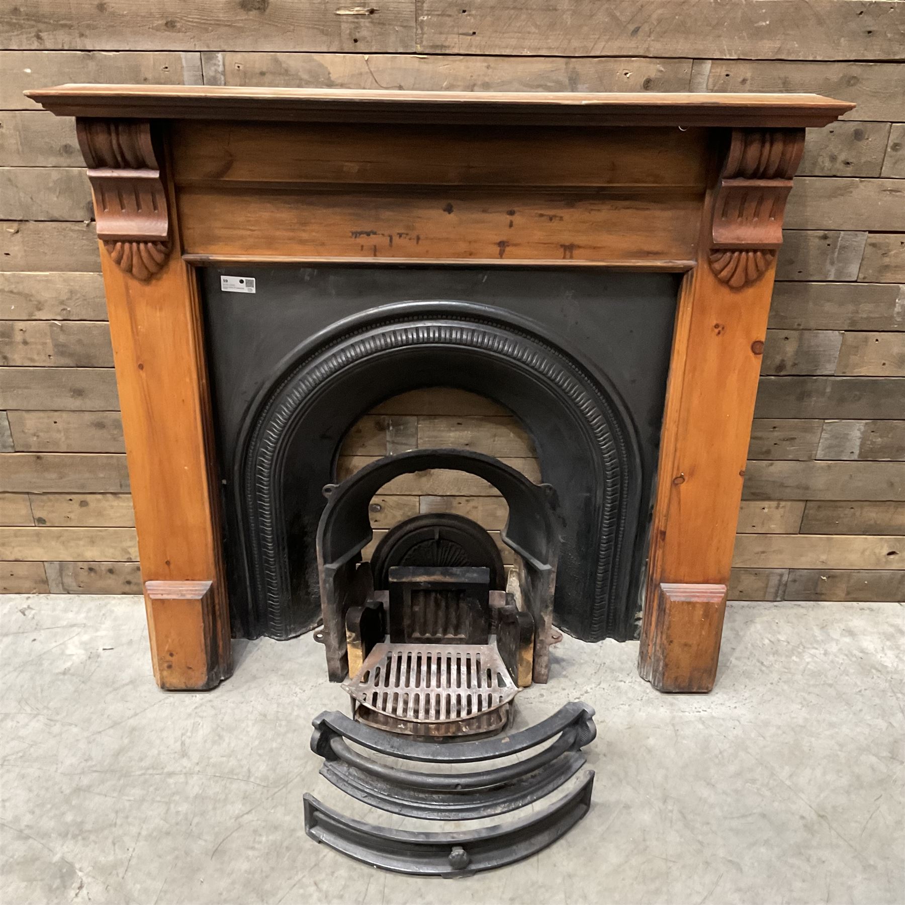 Gallery Collection open fireplace - Victorian design cast iron fire inset with polished pine surround