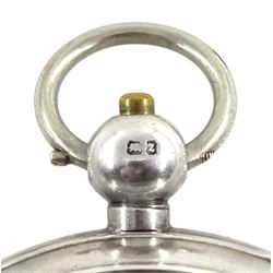 19th century silver open face key wound pocket watch by Waltham Mass, No. 845724, retailed by J.G. Graves, white enamel dial with Roman numerals and subsidiary seconds dial, engine turned case with engraved initials in cartouche, Birmingham 1899