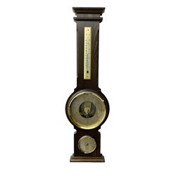 20th century oak cased Aneroid barometer with thermometer and hygonometer.