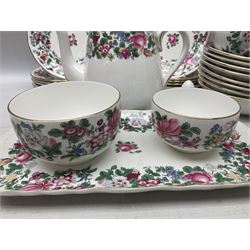 Crown Staffordshire Thousand Flowers pattern part tea service, to include teapot, two open sucriers, eighteen cups, fifteen saucers etc (57)