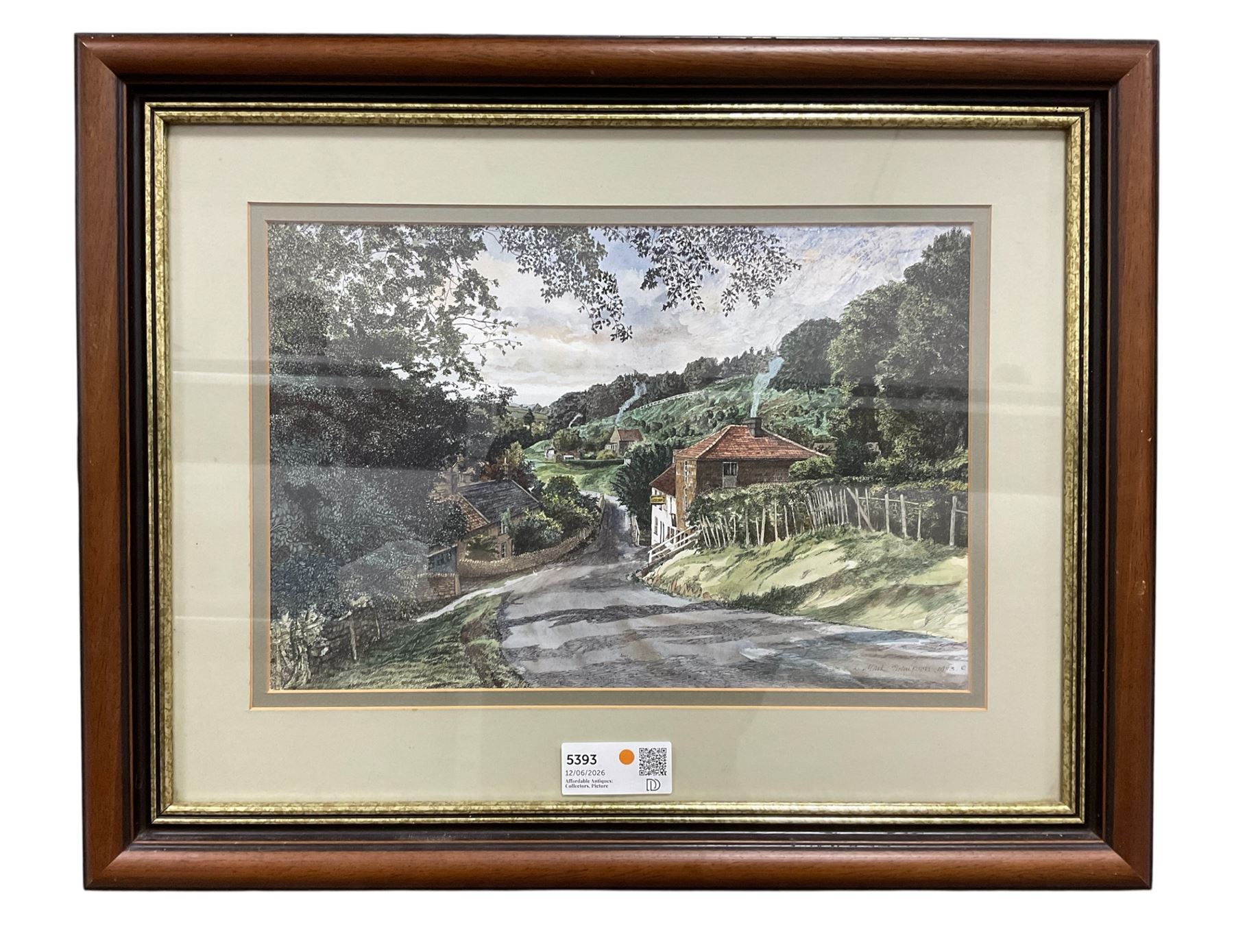 D Mark Thompson: Beck Hole near Whitby, watercolour over printed base 27cm x 40cm
