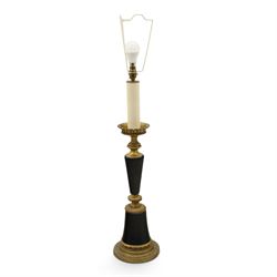 Neoclassical design table lamp, black painted and gilt metal column with fluted central se...